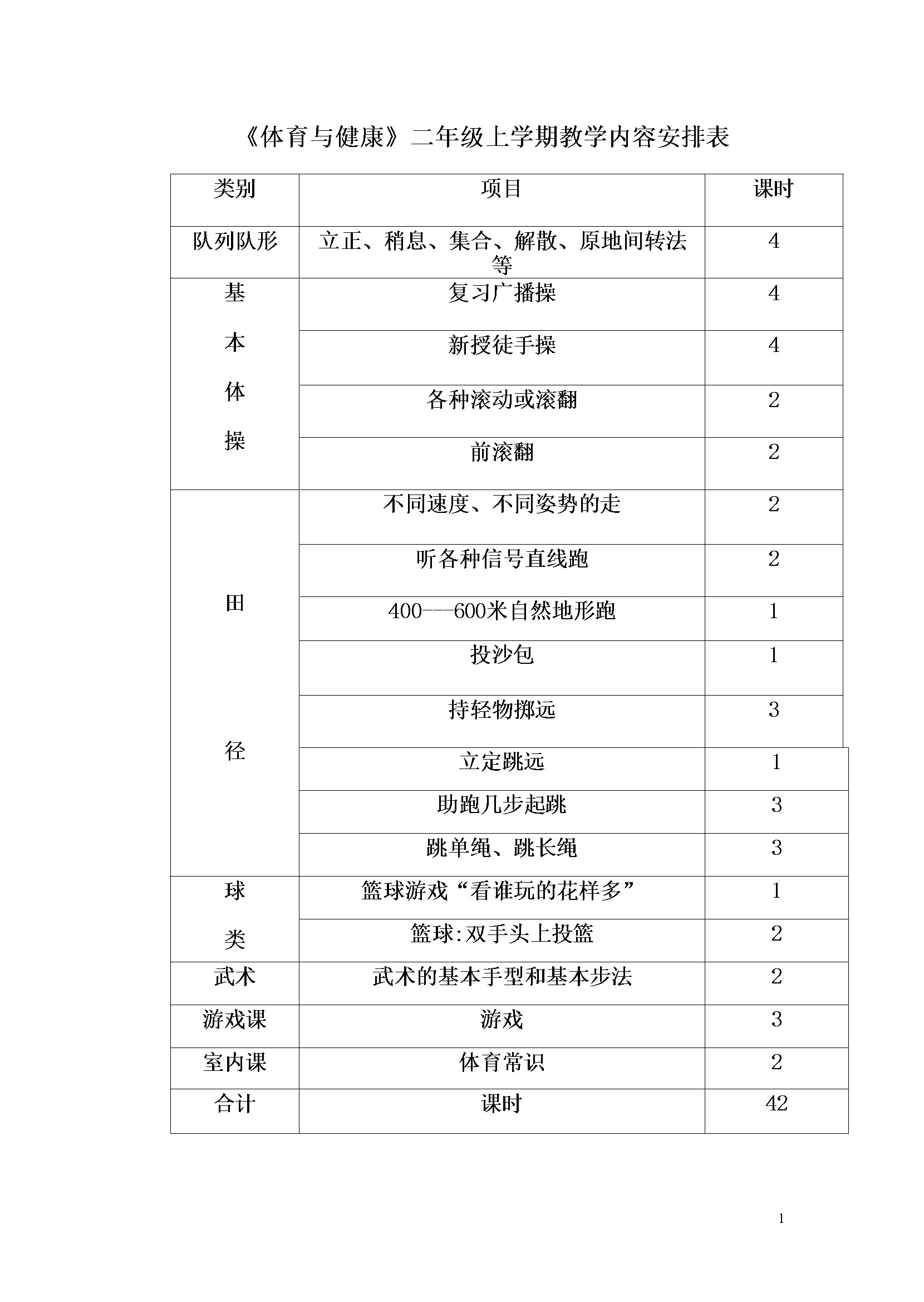 小学二年级体育教案上学期