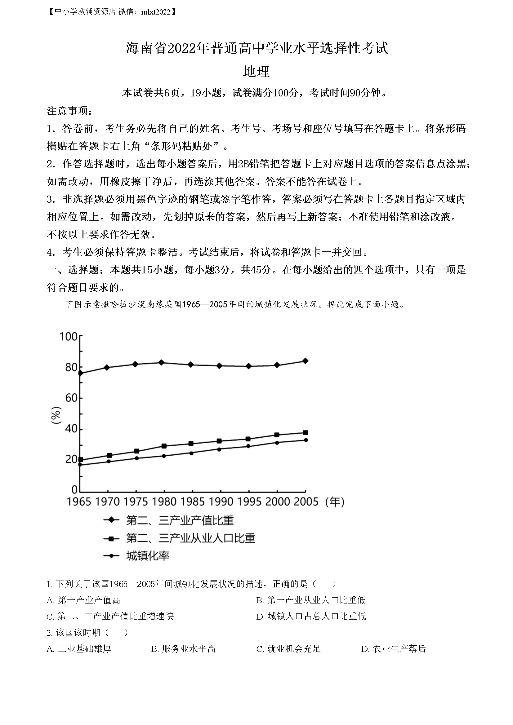 2022年海南省高考地理真题（解析版）