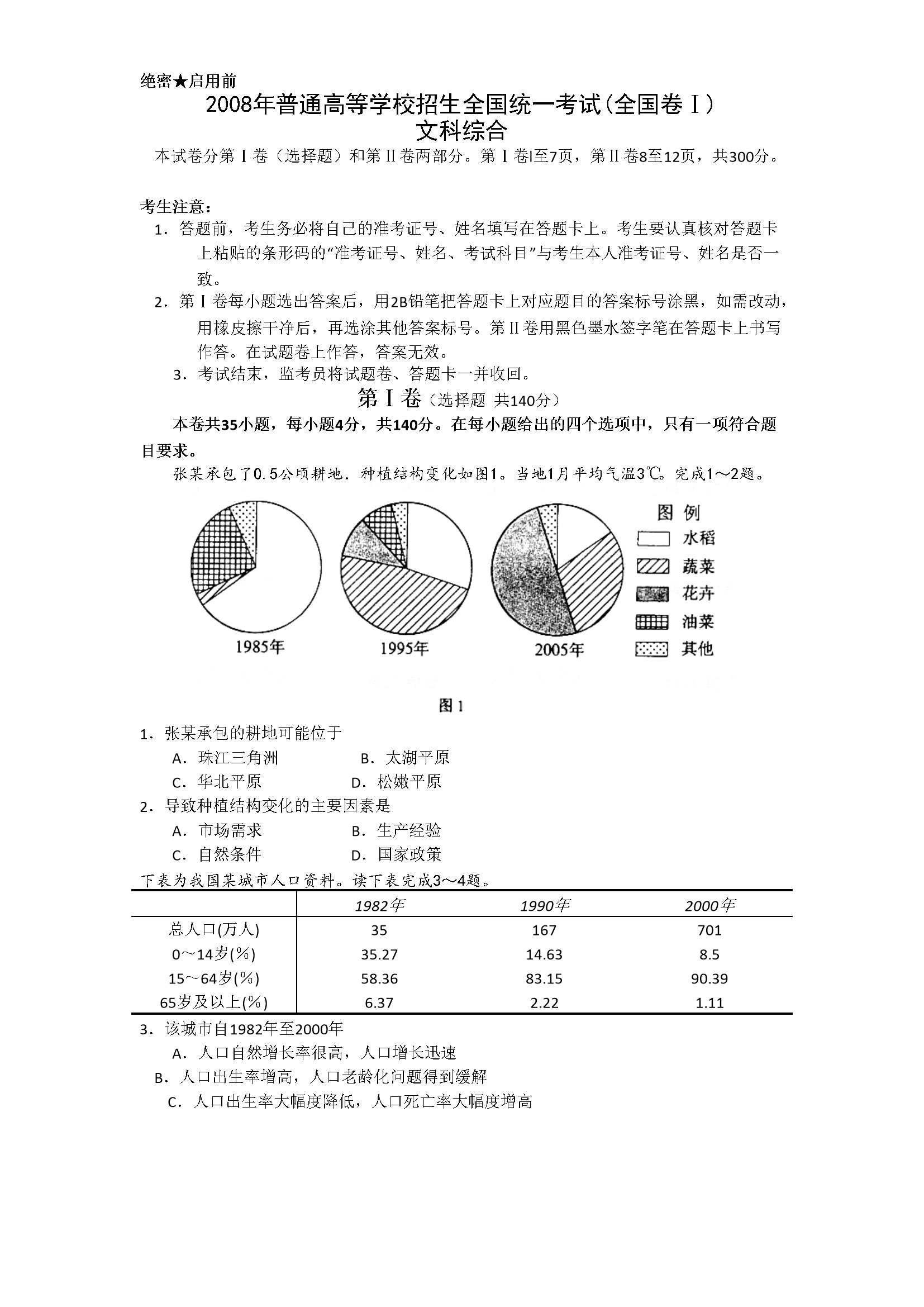 2008年湖南省普通高等学校招生全国统一考试地理真题+答案
