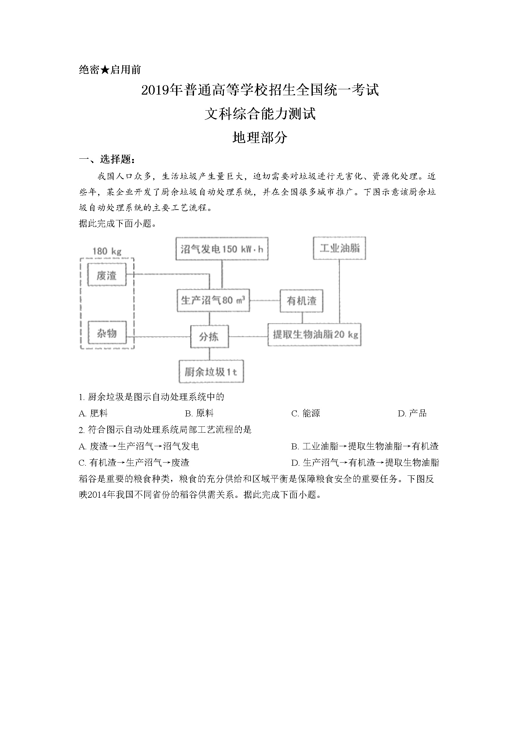 2019年全国高考四川文综地理试题及答案