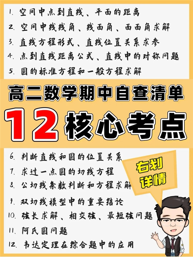 高二数学期中考试最热门的12个考点， 后面有详解