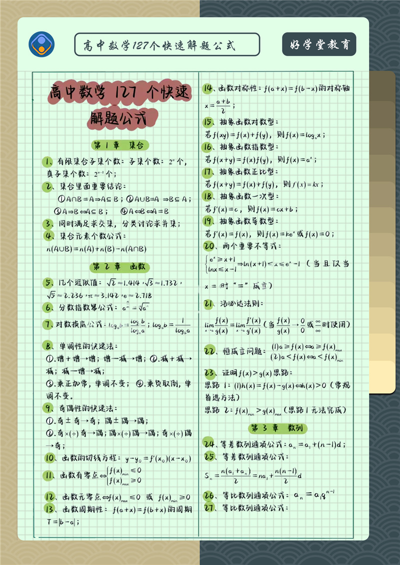 高中数学127个快速解题公式