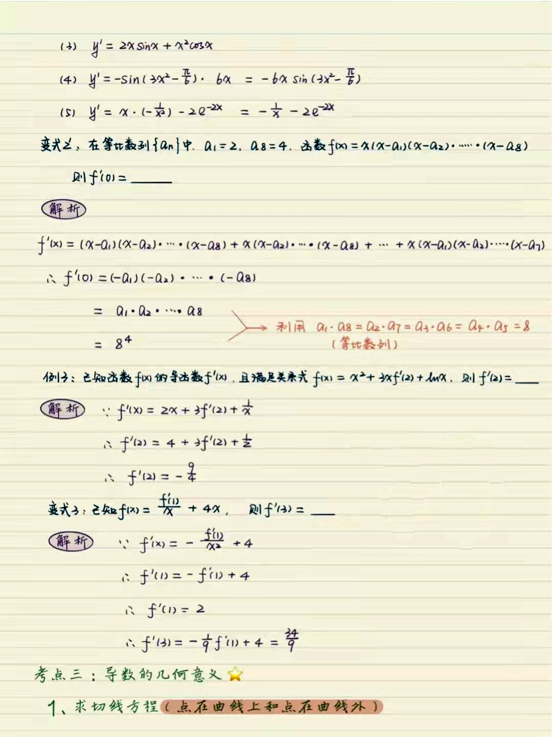高中数学一轮复习：导数的概念、运算及几何意义手写笔记