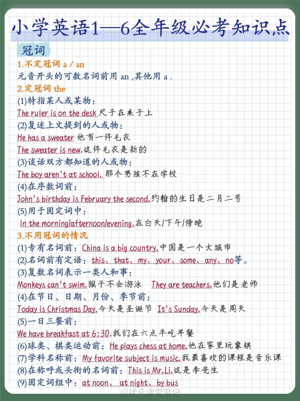 小学生英语1-6年级必考知识点！名词、冠词、形容词、副词，8种时态的时间标志词